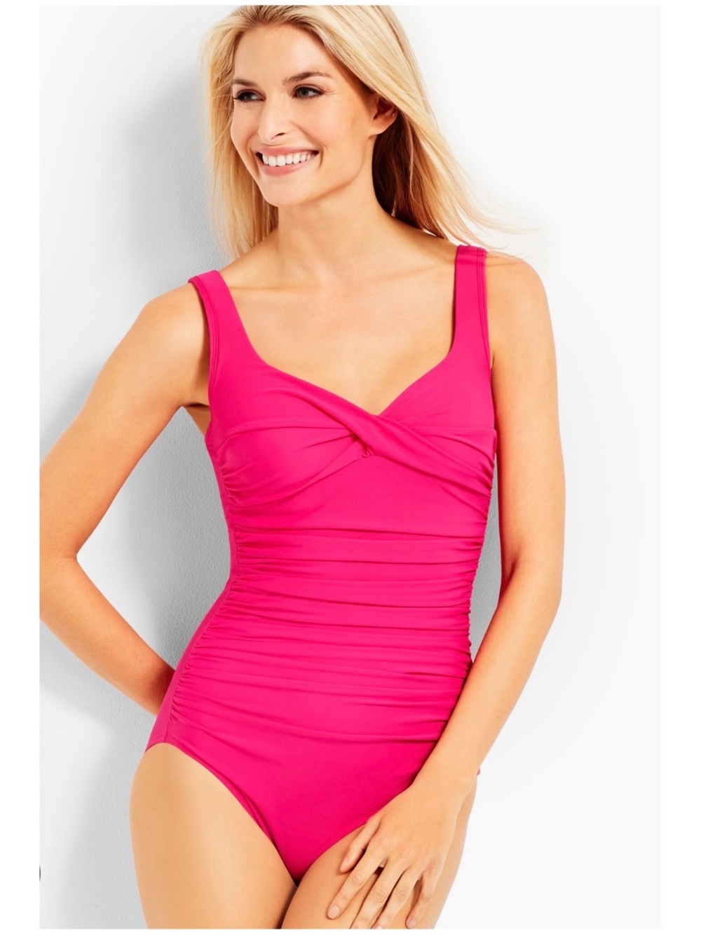 Miraclesuit Women’s 10 Pink Ruched One Piece Swimsuit Marina Twist Front